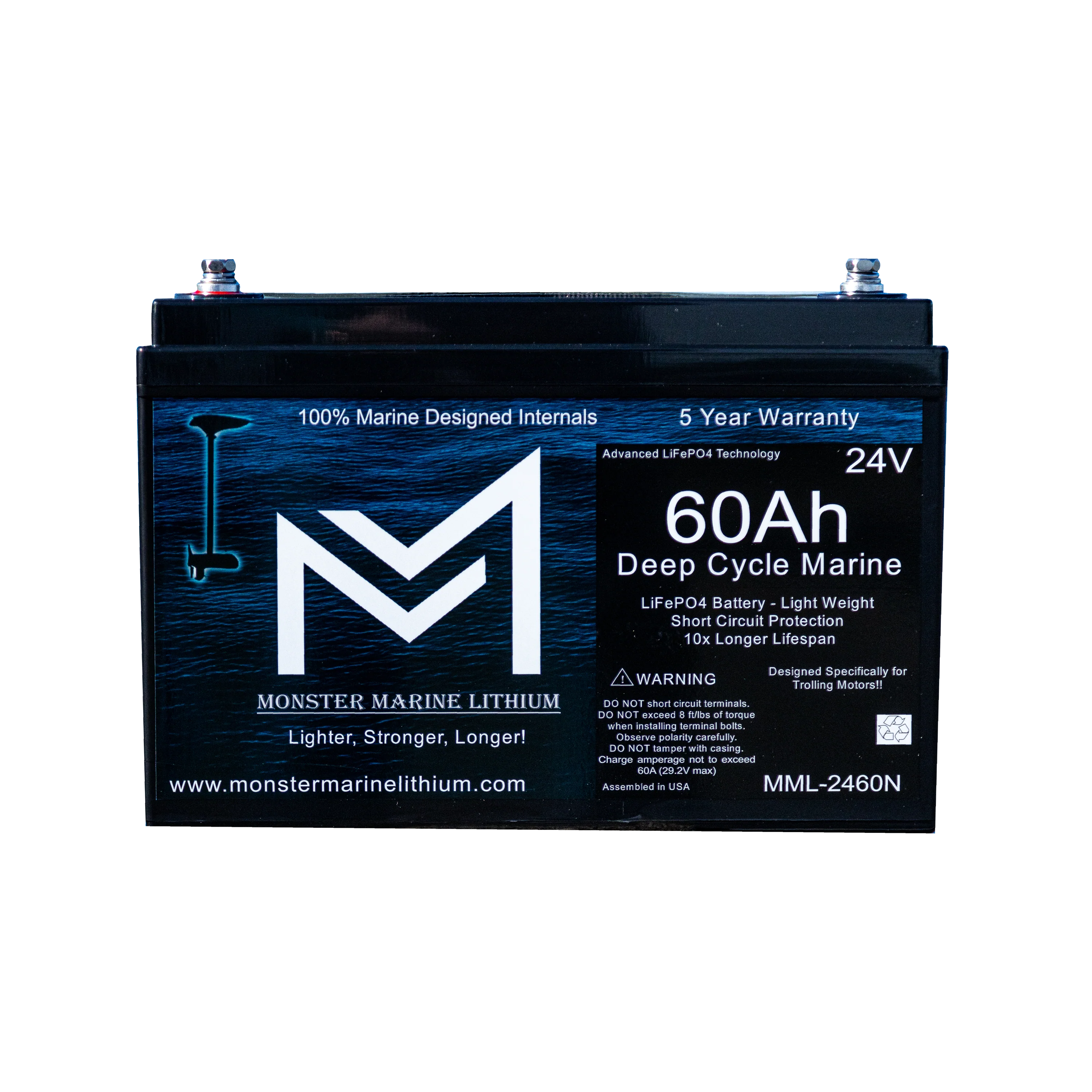 24V 60Ah Lithium Marine Trolling Motor Battery - Bluetooth