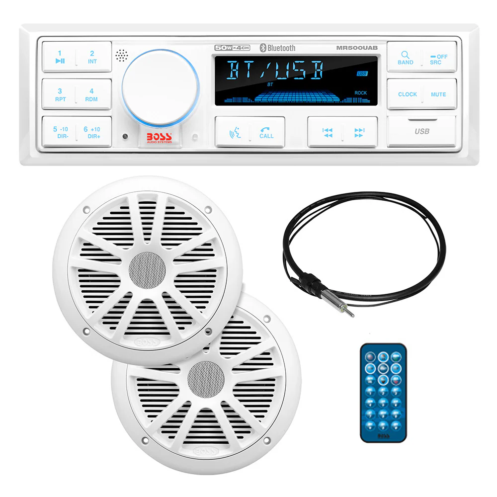 Boss Audio MCK500WB.6 Kit w/MR500UAB, 2 MR6W Speakers, MRANT10 Antenna,  White Remote *Refurbished [CRMCK500WB.6]