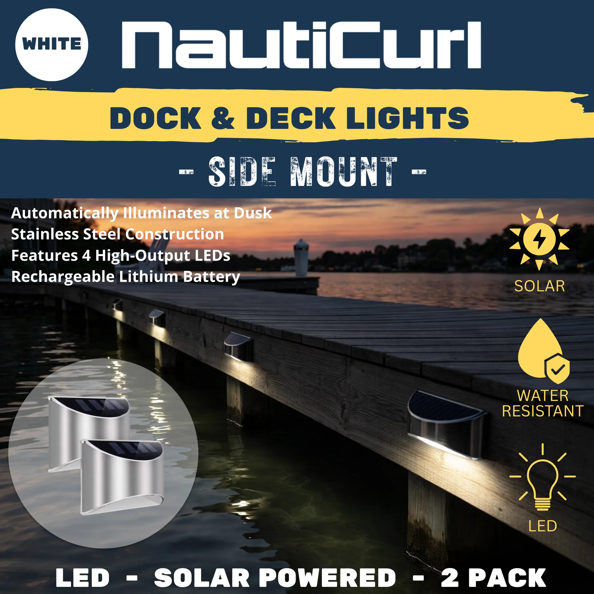 LED Dock & Deck Side Mount Lights - Solar Powered Light (2-Pack) - Image 2