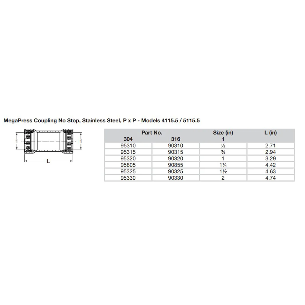 Viega MegaPress 3/4" Stainless Steel 304 Coupling w/o Stop - Double Press Connection - Smart Connect Technology [95315] - Image 2