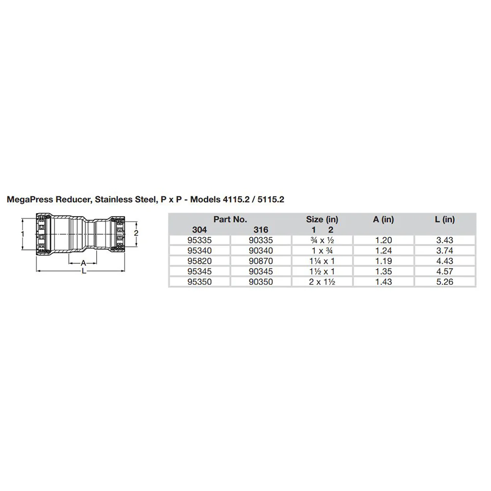 Viega MegaPress 3/4" x 1/2" Stainless Steel 304 Reducer - Double Press Connection - Smart Connect Technology [95335] - Image 2