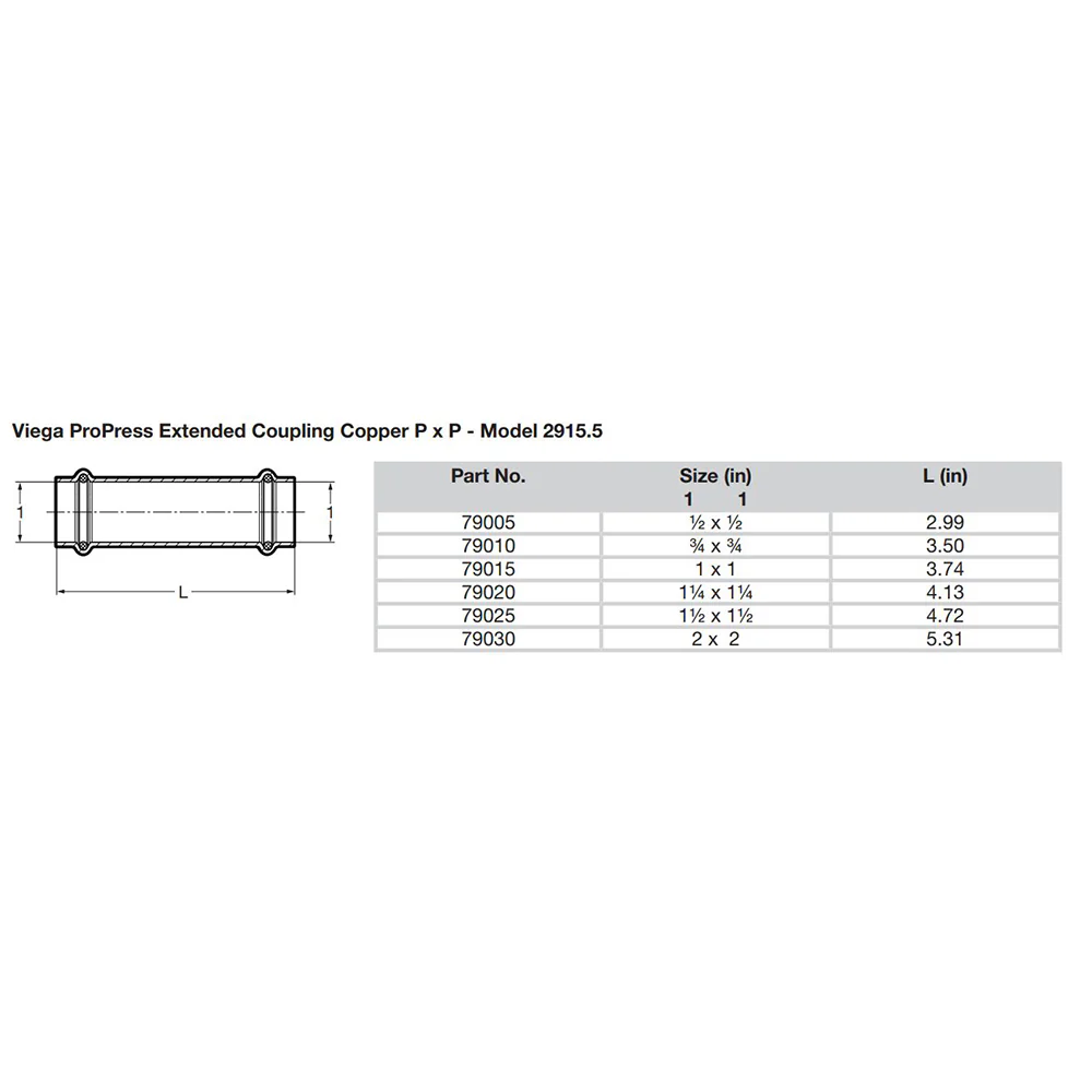 Viega ProPress 1-1/2" Extended Coupling w/o Stop - Double Press Connection - Smart Connect Technology [79025] - Image 2