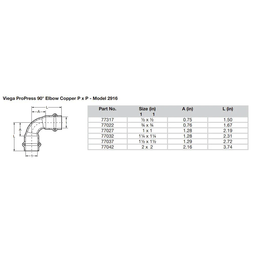 Viega ProPress 2" - 90 Copper Elbow - Double Press Connection - Smart Connect Technology [77042] - Image 2