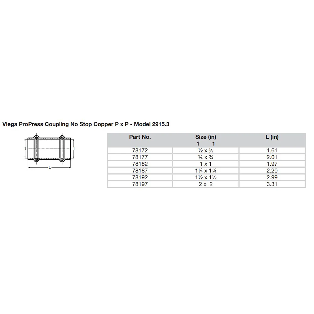 Viega ProPress 2" Copper Coupling w/o Stop - Double Press Connection - Smart Connect Technology [78197] - Image 2