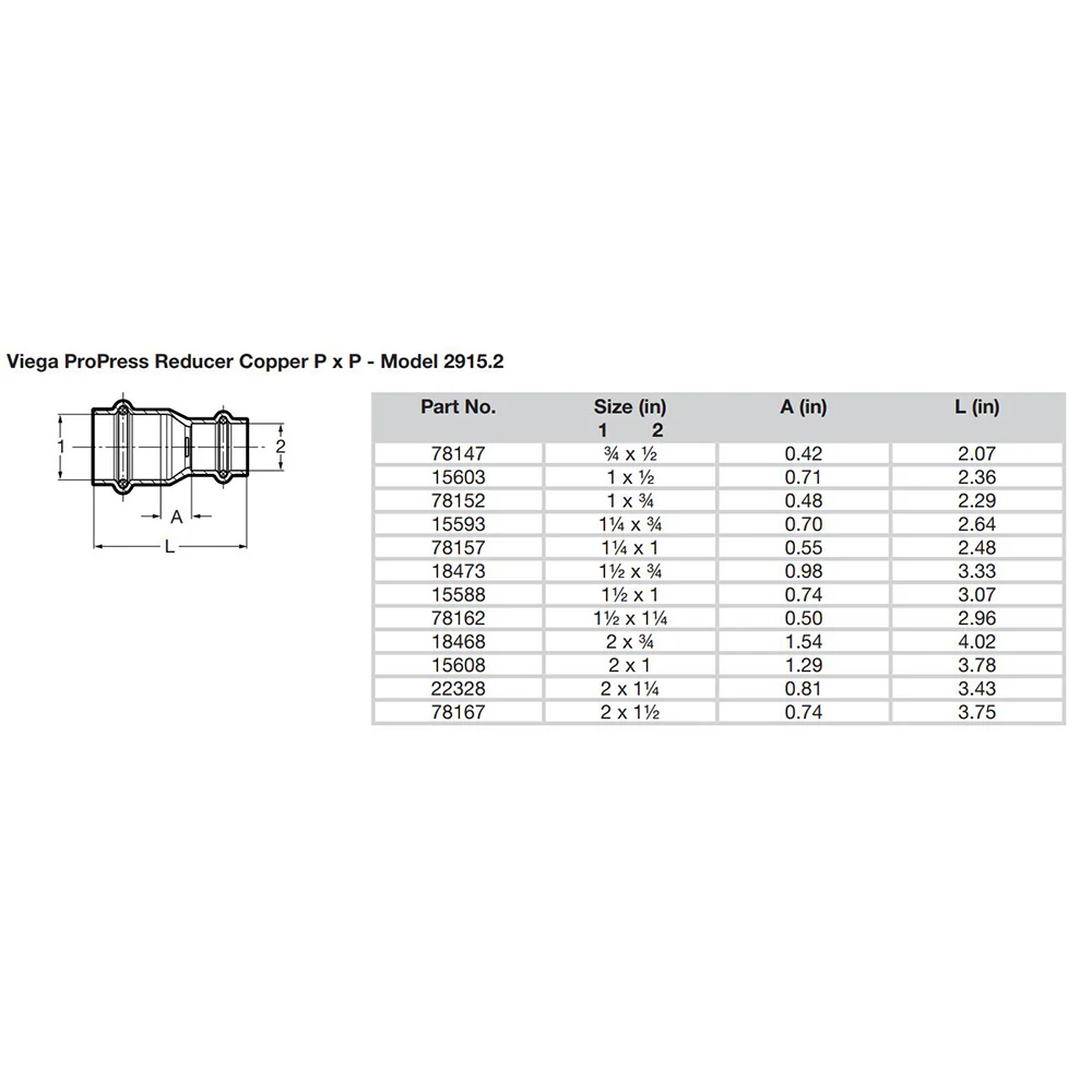 Viega ProPress 2" x 1" Copper Reducer - Double Press Connection - Smart Connect Technology [15608] - Image 2