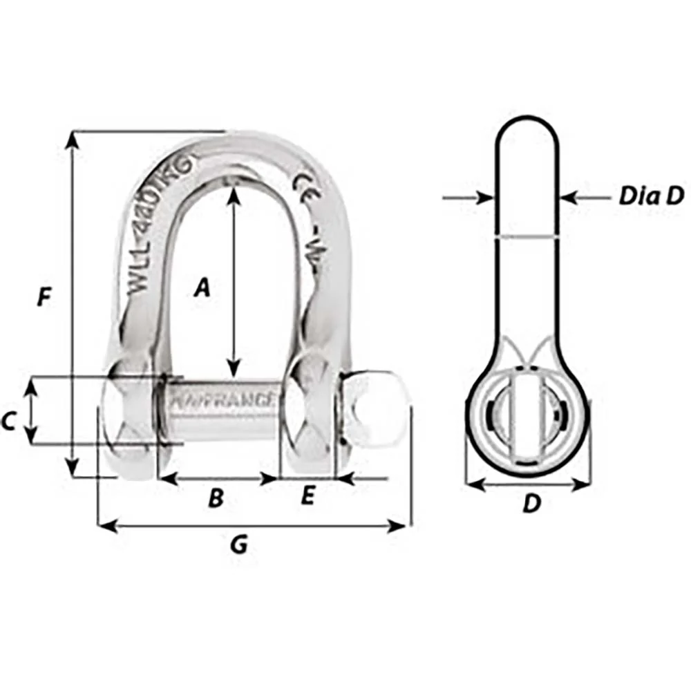 Wichard Captive Pin D Shackle - Diameter 6mm - 1/4" [1403W] - Image 2