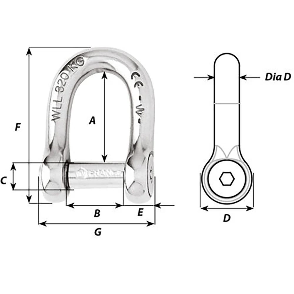 Wichard Self-Locking Allen Head Pin D Shackle - 8mm Diameter - 5/16" [1304W] - Image 2